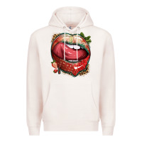 Pale Pink strawberry lips with leopard Premium Hoodie - texasbilliewilder