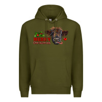 Army Green merry christmas highland calf with candy cane Premium Hoodie - RanaPortraitStore