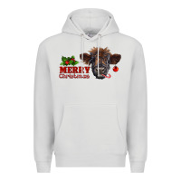 Dove Grey merry christmas highland calf with candy cane Premium Hoodie - RanaPortraitStore