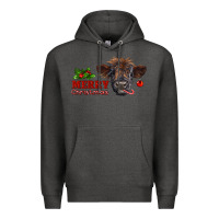 Charcoal Heather merry christmas highland calf with candy cane Premium Hoodie - RanaPortraitStore