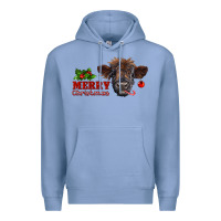 Colony Blue merry christmas highland calf with candy cane Premium Hoodie - RanaPortraitStore