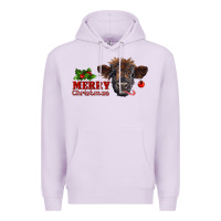 Lilac merry christmas highland calf with candy cane Premium Hoodie - RanaPortraitStore