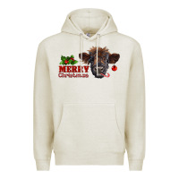 Oatmeal Heather merry christmas highland calf with candy cane Premium Hoodie - RanaPortraitStore