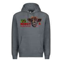 Rock merry christmas highland calf with candy cane Premium Hoodie - RanaPortraitStore