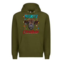 Army Green merry christmas highland calf baby cow Premium Hoodie - RanaPortraitStore