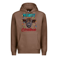 Chestnut merry christmas highland calf baby cow Premium Hoodie - RanaPortraitStore