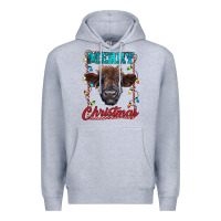 Heather Grey merry christmas highland calf baby cow Premium Hoodie - RanaPortraitStore