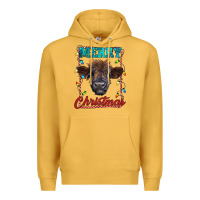 Mustard merry christmas highland calf baby cow Premium Hoodie - RanaPortraitStore