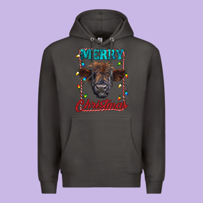Merry Christmas Highland Calf Baby Cow Premium Hoodie Designed By Ranaportraitstore