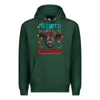 Sports Green merry christmas highland calf baby cow Premium Hoodie - RanaPortraitStore