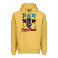 Antique Gold merry christmas highland calf baby cow Premium Hoodie - RanaPortraitStore