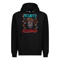 Black merry christmas highland calf baby cow Premium Hoodie - RanaPortraitStore