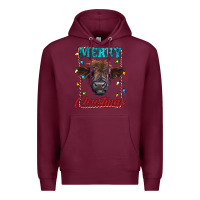 Burgundy merry christmas highland calf baby cow Premium Hoodie - RanaPortraitStore