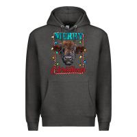 Charcoal Heather merry christmas highland calf baby cow Premium Hoodie - RanaPortraitStore