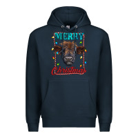 Navy merry christmas highland calf baby cow Premium Hoodie - RanaPortraitStore