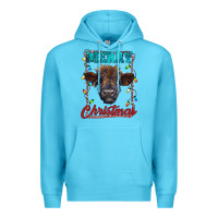 Ocean Blue merry christmas highland calf baby cow Premium Hoodie - RanaPortraitStore