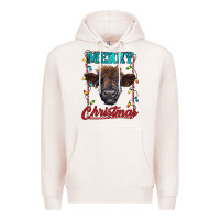 Pale Pink merry christmas highland calf baby cow Premium Hoodie - RanaPortraitStore