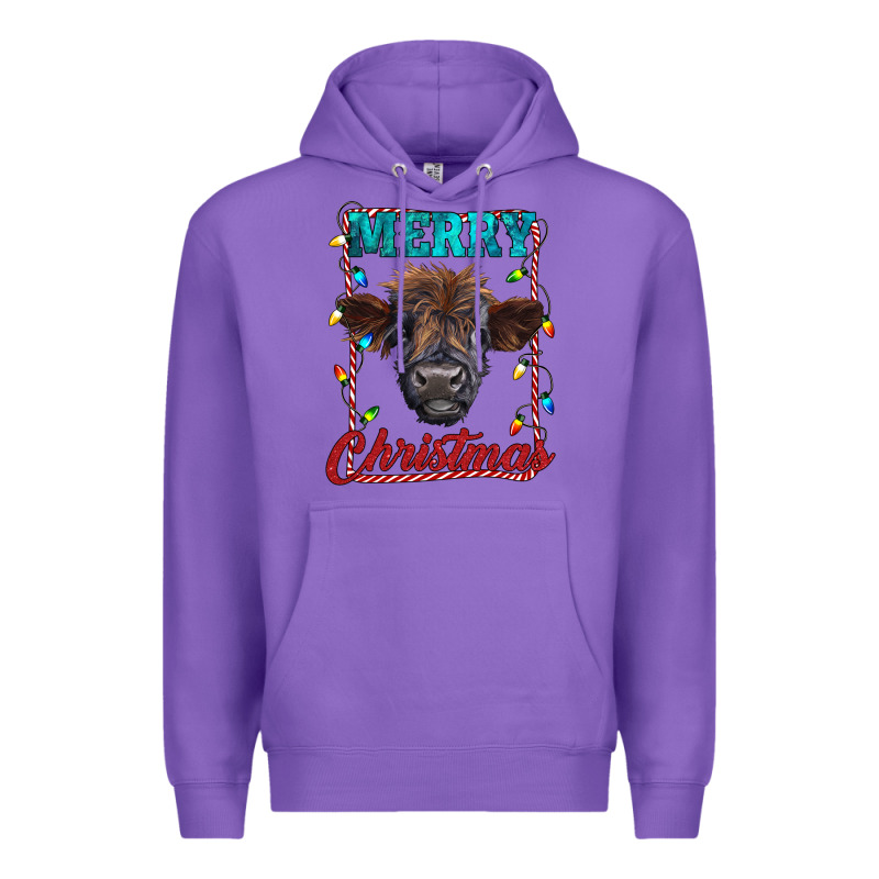 Merry Christmas Highland Calf Baby Cow Premium Hoodie by RanaPortraitStore | Teevron