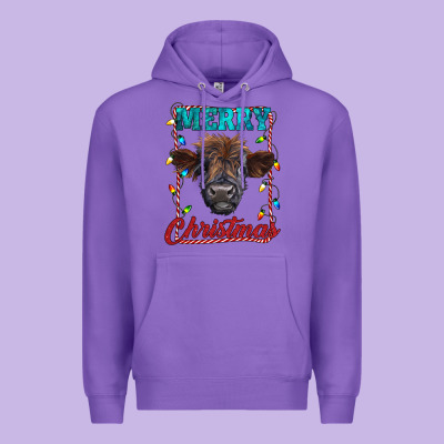 Merry Christmas Highland Calf Baby Cow Premium Hoodie Designed By Ranaportraitstore