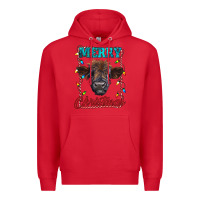 Red merry christmas highland calf baby cow Premium Hoodie - RanaPortraitStore