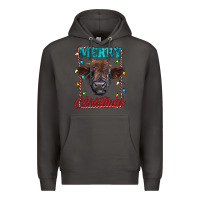 Smoke merry christmas highland calf baby cow Premium Hoodie - RanaPortraitStore