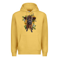 Antique Gold highland cow with sunflower Premium Hoodie - RanaPortraitStore