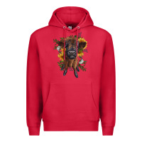 Cardinal highland cow with sunflower Premium Hoodie - RanaPortraitStore
