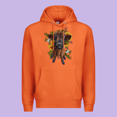 Highland Cow With Sunflower Premium Hoodie Designed By Ranaportraitstore