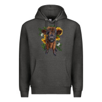 Charcoal Heather highland cow with sunflower Premium Hoodie - RanaPortraitStore