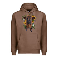 Chestnut highland cow with sunflower Premium Hoodie - RanaPortraitStore