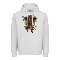 Dove Grey highland cow with sunflower Premium Hoodie - RanaPortraitStore