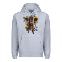 Heather Grey highland cow with sunflower Premium Hoodie - RanaPortraitStore
