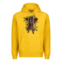 Lemon highland cow with sunflower Premium Hoodie - RanaPortraitStore