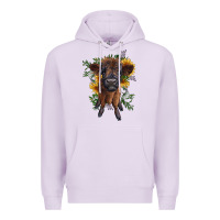 Lilac highland cow with sunflower Premium Hoodie - RanaPortraitStore