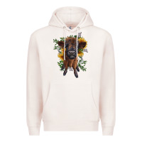 Pale Pink highland cow with sunflower Premium Hoodie - RanaPortraitStore