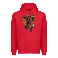 Red highland cow with sunflower Premium Hoodie - RanaPortraitStore