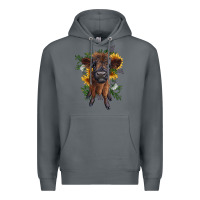 Rock highland cow with sunflower Premium Hoodie - RanaPortraitStore