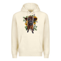 Sandshell highland cow with sunflower Premium Hoodie - RanaPortraitStore