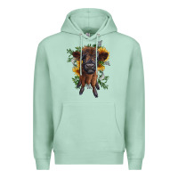 Seafoam highland cow with sunflower Premium Hoodie - RanaPortraitStore