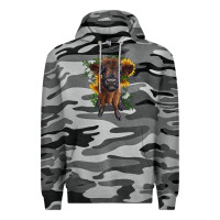 Slate Camo highland cow with sunflower Premium Hoodie - RanaPortraitStore