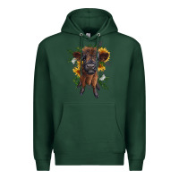 Sports Green highland cow with sunflower Premium Hoodie - RanaPortraitStore