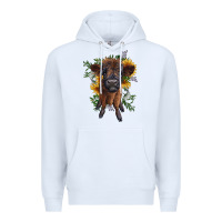 White highland cow with sunflower Premium Hoodie - RanaPortraitStore