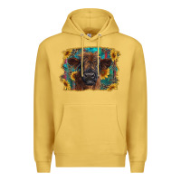 Antique Gold highland cow calf with western background Premium Hoodie - RanaPortraitStore