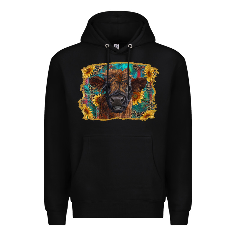 Highland Cow Calf With Western Background Premium Hoodie by RanaPortraitStore | Teevron