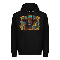Black highland cow calf with western background Premium Hoodie - RanaPortraitStore