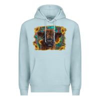 Blue Mist highland cow calf with western background Premium Hoodie - RanaPortraitStore