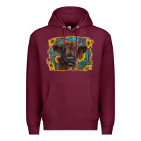 Burgundy highland cow calf with western background Premium Hoodie - RanaPortraitStore