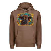 Chestnut highland cow calf with western background Premium Hoodie - RanaPortraitStore