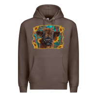 Coffee highland cow calf with western background Premium Hoodie - RanaPortraitStore
