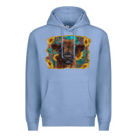 Colony Blue highland cow calf with western background Premium Hoodie - RanaPortraitStore